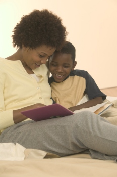 mother reading to son