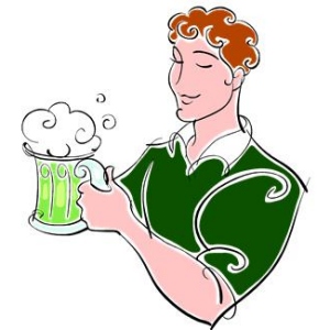 man drinking green beer