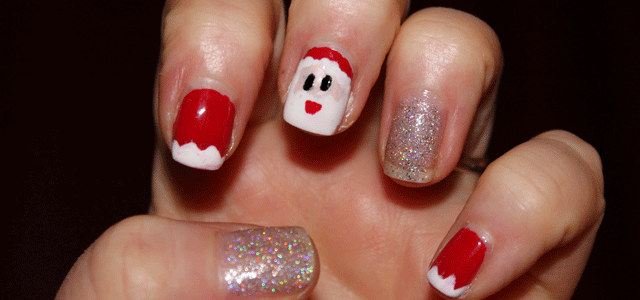 My first attempt at Santa Nail art and my follow up simple manicure.