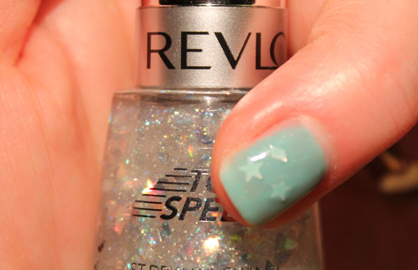 My nails with Revlon glitter sandwiched between the Jaded nail polish.