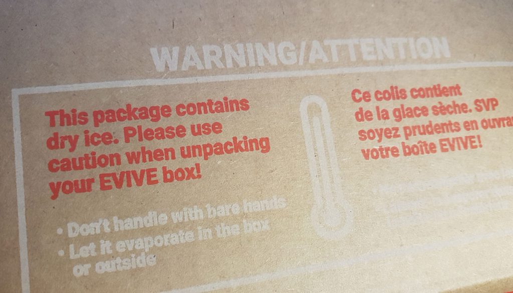 Evive warning label for dry ice.